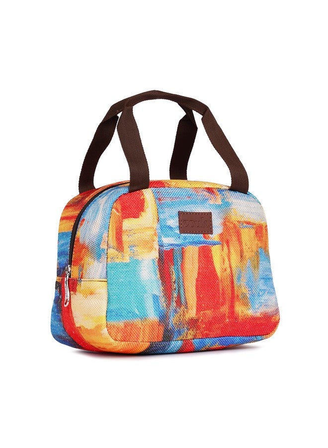 ZOUK حقيبة غداء/علبة طعام معزولة من الجوت متعدد الألوان مطبوع عليها تصميم تجريدي مذهل من زوك - Image 3